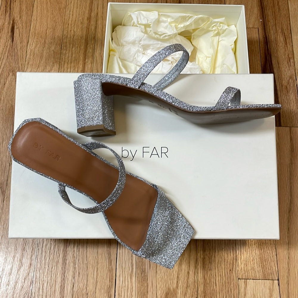 By Far Silver Glitter Mule Sandals never worn